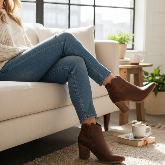 MIA Cognac Western Style Ankle Booties - Picture 1 of 11